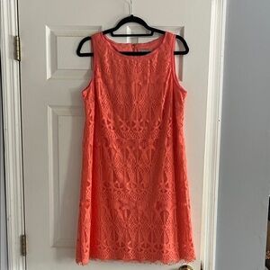 Dress Barn Coral Sheath Dress With Lace Overlay